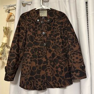 mac & jac Black Floral Patterned Brown Babydoll Blazer